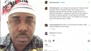 This is coming barely 48 hours after news on the death of popular Nollywood actors, Saint Obi and Murphy Afolabi made headlines.