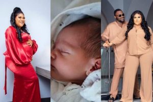 Nollywood actress, Nkechi Blessing announces the birth of her first child with younger boyfriend  