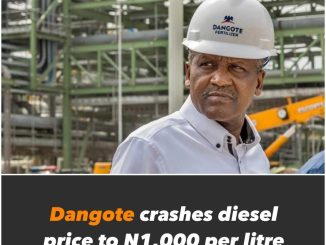Dangote petroleum refinery has announced a further reduction of the price of diesel from 1200 to 1,000 naira per litre